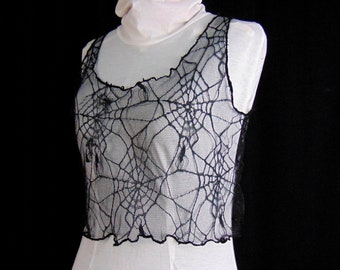 Spider Web Lace Crop Top - Perfect for Gothic and Alternative Styles