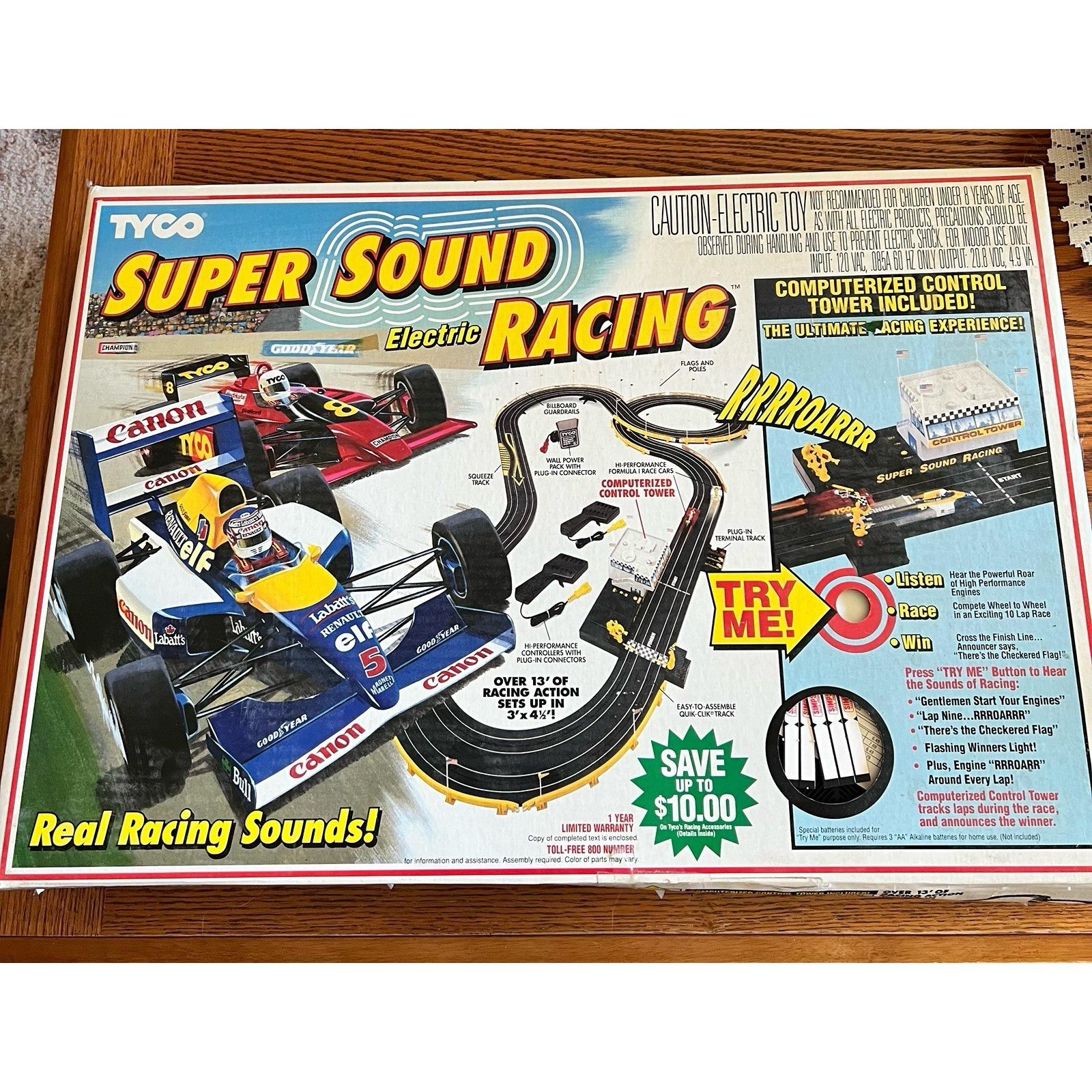 Vintage Tyco Super Sound Racing Slot Car Set: 1992 Formula 1 Track