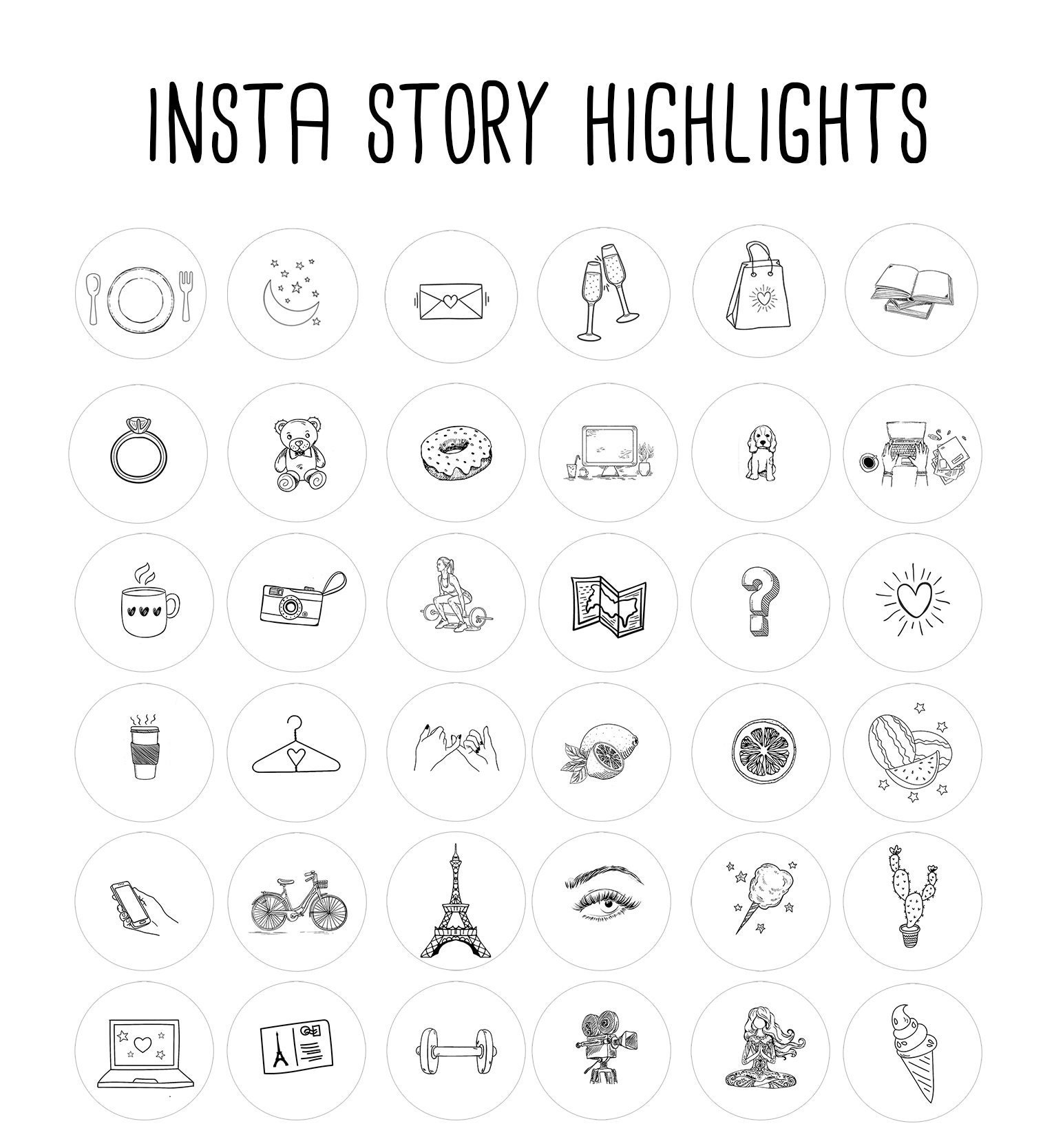 Instagram Story Highlights Icons Covers Black and White | Etsy