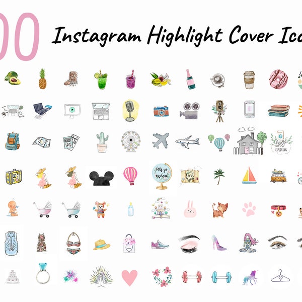 120+ Instagram Story Highlights Covers Icons Set for Lifestyle Holiday Travel Beauty Fitness  Watercolor White Background Template Bundle