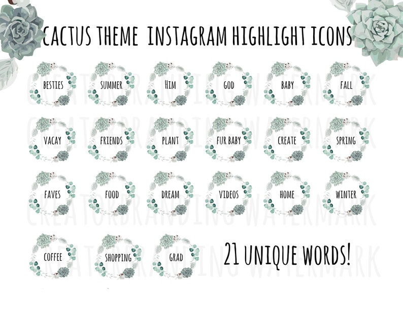 Cactus Instagram Story Highlight Cover Icons Text Word Based Cactus Succulent theme Blogger Mom Pets Lifestyle image 2