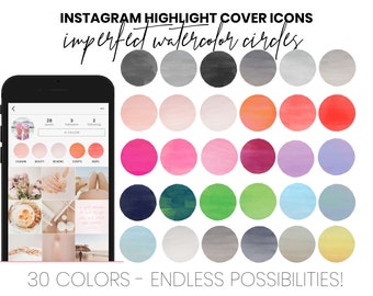 30 Instagram Story Highlight Cover Icons | WATERCOLOR Solid Color Circles | OMBRE | Instagram Branding + Aesthetic