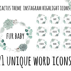 Cactus Instagram Story Highlight Cover Icons Text Word Based Cactus Succulent theme Blogger Mom Pets Lifestyle image 1