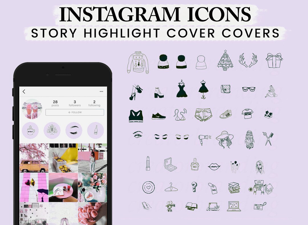 100 Instagram Story Highlights Icons Cover Purple Hand Drawn - Etsy