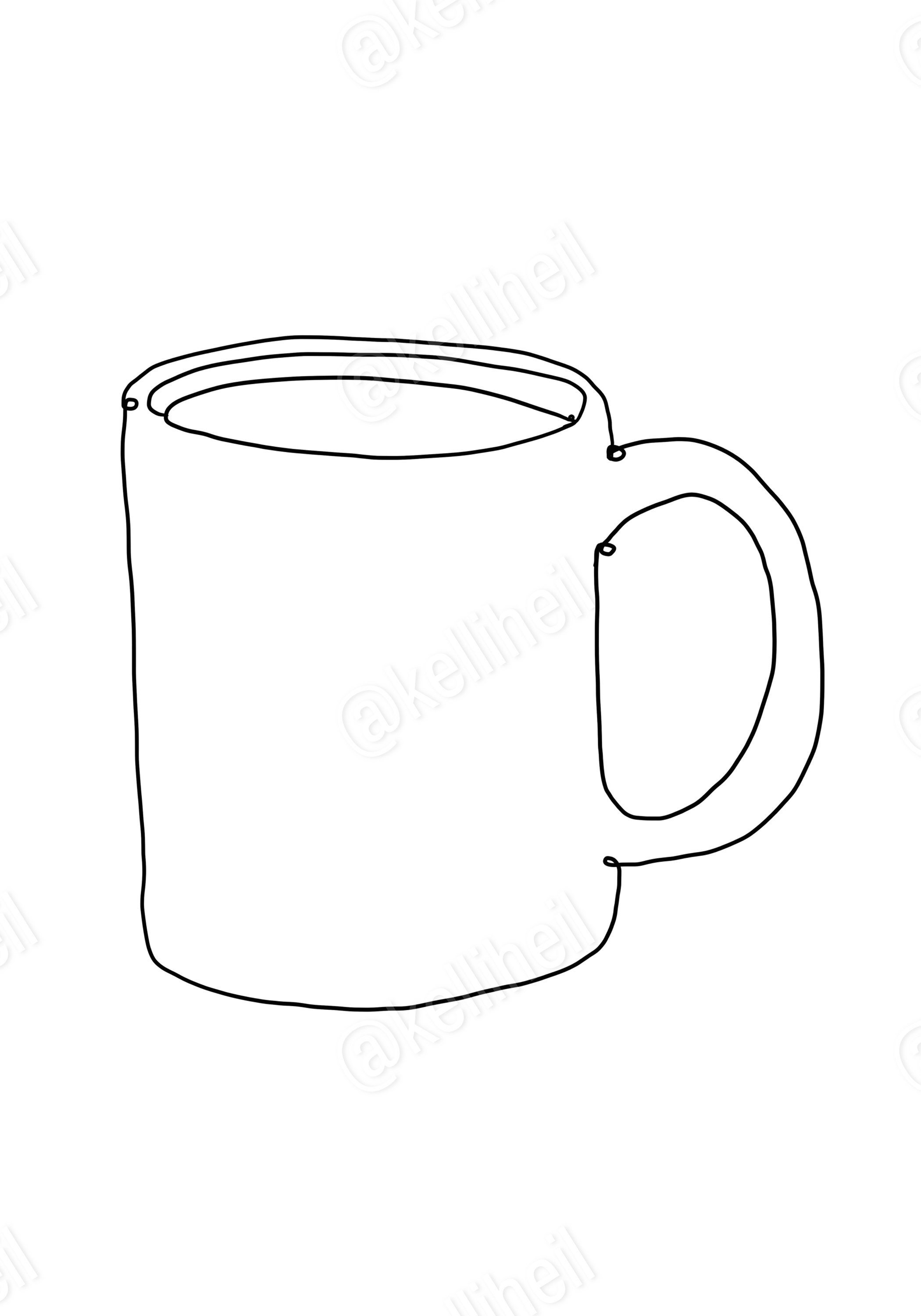 Coffee Mug Line Drawing Illustration Print Art Etsy UK