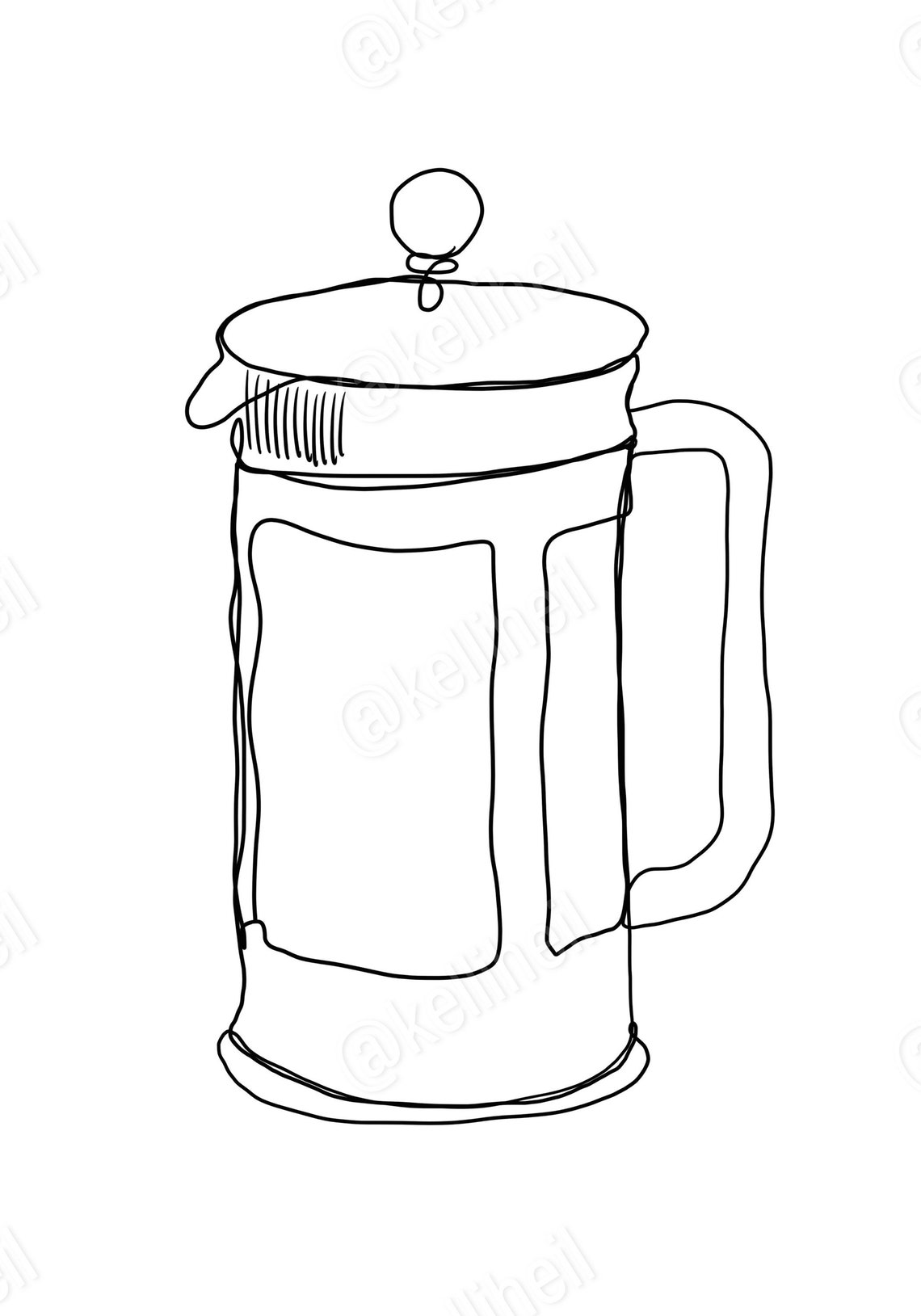French Press Line Drawing Illustration Print Art Etsy