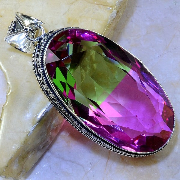 Antique Style Faceted AMETRINE Pendant .925 Sterling Silver 2 3/4" 24grams