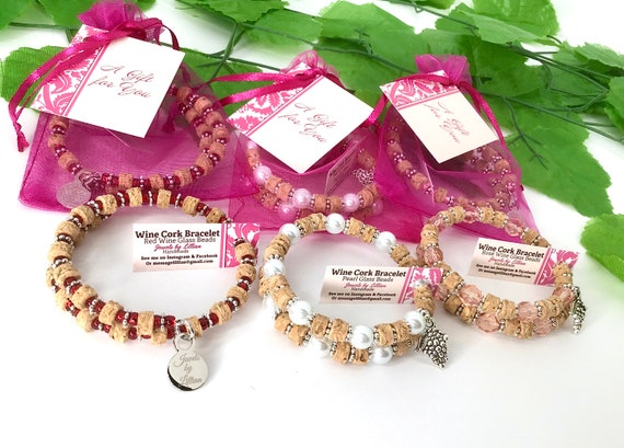Handmade Wine Cork Bracelet: Glass Beads, Wine Lover Gift