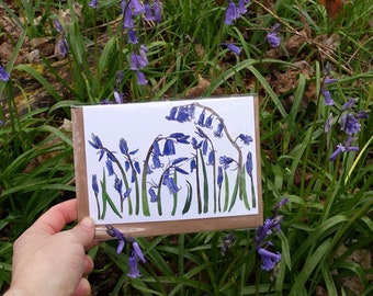 Bluebells card by Alice Draws The Line featuring botanical illustrations of the iconic sprig flowers - blank inside; any occasion. Bluebell
