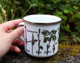 Enamel Mug Twig identification by Alice Draws The line; a camping, hiking, walking, countryside essential tin cup to accompany your flask!