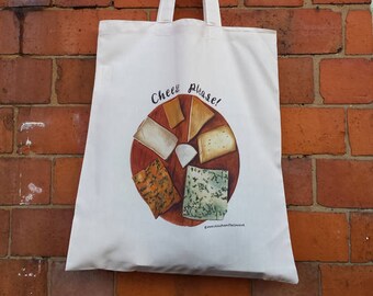 Cheese Board Tote bags by Alice Draws The Line, 100% recycled, reusable bag. An illustrated Cheese board bag perfect for cheese lovers!