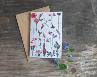Rainbow of flowers card by Alice Draws The Line featuring illustrations of many different flowers - blank inside; suitable for any occasion