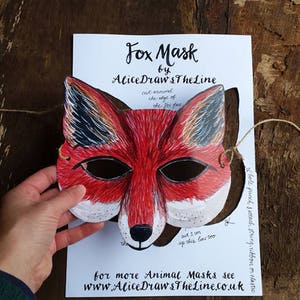 Fox mask by Alice Draws the Line -an illustrated woodland animal face that you download, print, cut out and dress up in! children or adults
