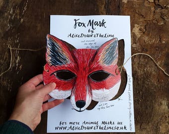 Fox mask by Alice Draws the Line -an illustrated woodland animal face that you download, print, cut out and dress up in! children or adults