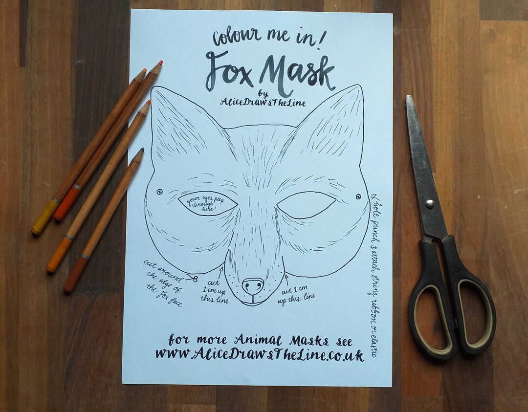 Colour in Fox Mask by Alice Draws the Line -a Woodland Animal Face That ...