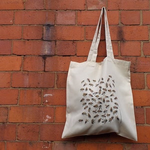 Honey Bee tote bag by Alice Draws The Line, 100% recycled, reusable bag. A choice of designs available including botanical illustrations