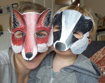 Fox mask or Badger mask by Alice Draws the Line - illustrated woodland animal face to cut out, assemble and dress up in! children or adults