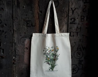 Spring Wildflowers tote bag by Alice Draws The Line, 100% recycled. A reusable bag for life for wildflower fans, botanical illustrations