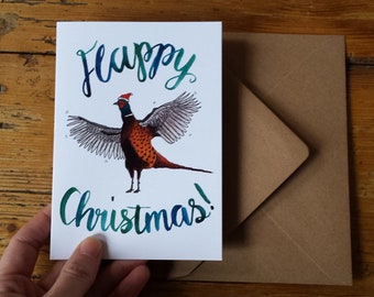 Happy /Flappy Pheasant Christmas Card by Alice Draws the Line (individual or packs, see variations)