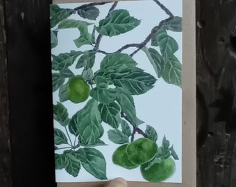 Bramley Apple card by Alice Draws The Line recycled card & blank inside. Botanical illustration of Apples on the tree in pen and watercolour