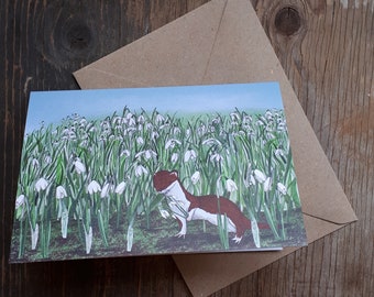 Stoat-ally devoted Stoat with a paw-full of snowdrops Valentines Day (or anytime) card, blank inside by Alice Draws the Line