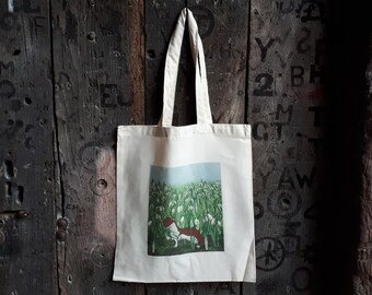 Stoat in the Snowdrops tote bag by Alice Draws The Line, 100% recycled, reusable bag. A reusable bag for life for Stoat and Snowdrop fans