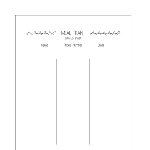 Meal Train Sign up Sheet Etsy