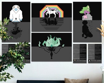 Printable CRYPTID CRYPTOZOOLOGY Unicorn Mermaid Kraken Yeti Rhinoceros Manatee Giant Squid Bear Minimal Deco FANTASY FROGandTOADCréations