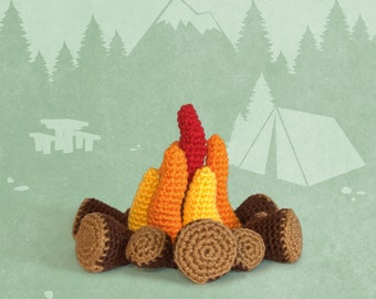 AMIGURUMI CAMPFIRE CROCHET Pattern Tuto Forest Camping Camp Campsite Log Fire Nature backpacking Rv Pattern Bookmark FROGandTOAD Créations