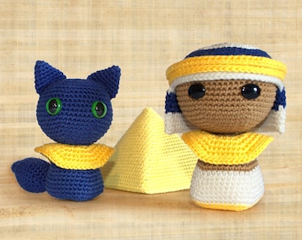 Chibi Egypt AMIGURUMI Crochet Pdf Pattern Bastet Cat Goddess PHARAOH Ancient PYRAMID Mythology Cleopatra Tutankhamun FROGandTOAD Créations