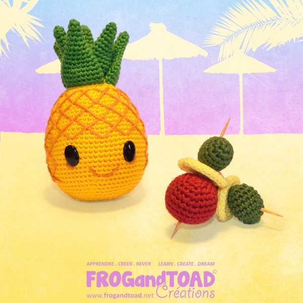 AMIGURUMI CROCHET PINEAPPLE Party Fruit Food Olive Cheese Tomato Pdf Pattern Tuto Tutorial Easy Beginner Free Bookmark FROGandTOAD Créations