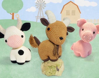 AMIGURUMI CROCHET FARM Cow Goat Pig Pdf Pattern Tuto Tutorial Farmyard Farm Ranch Animals Free Bookmark Art Chibi Gift FROGandTOAD Créations