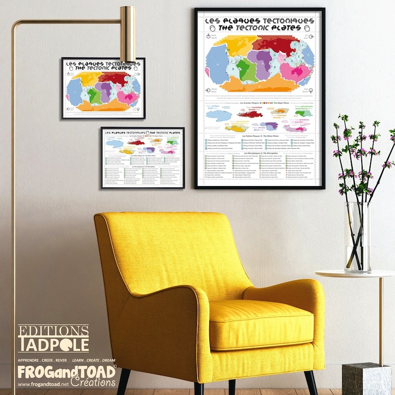 Printable - the TECTONIC PLATES Map Poster Bilingual French English ...