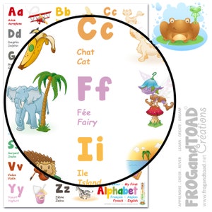A to Z Bilingual ALPHABET POSTER French English HOMESCHOOL School Education Polyglot Classroom Decoration Child Multilingual Gift Kids image 5