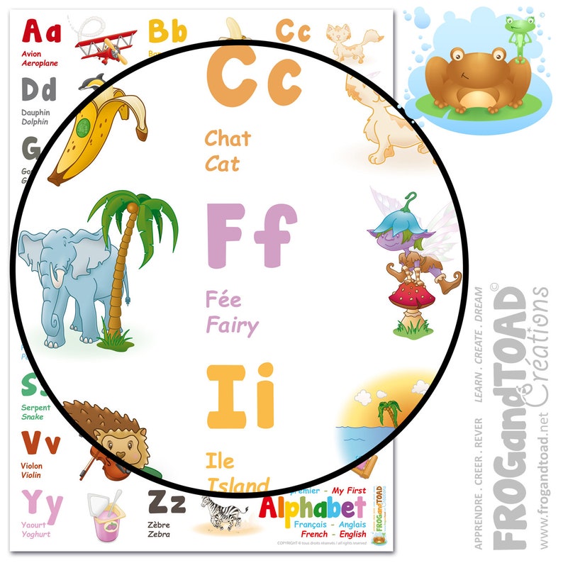 A to Z Bilingual ALPHABET POSTER French English HOMESCHOOL School Education Polyglot Classroom Decoration Child Multilingual Gift Kids image 5