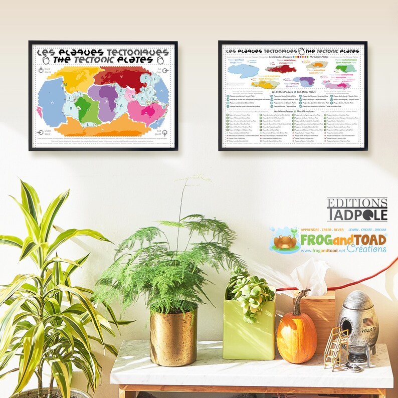 Printable - the TECTONIC PLATES Map Poster Bilingual French English ...