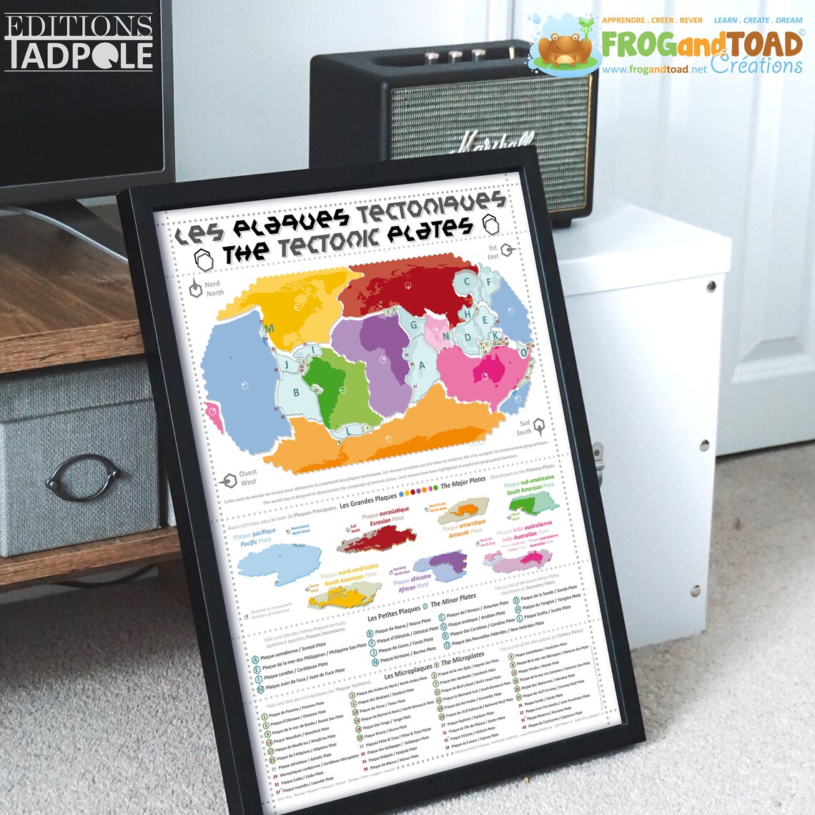 Printable - the TECTONIC PLATES Map Poster Bilingual French English ...