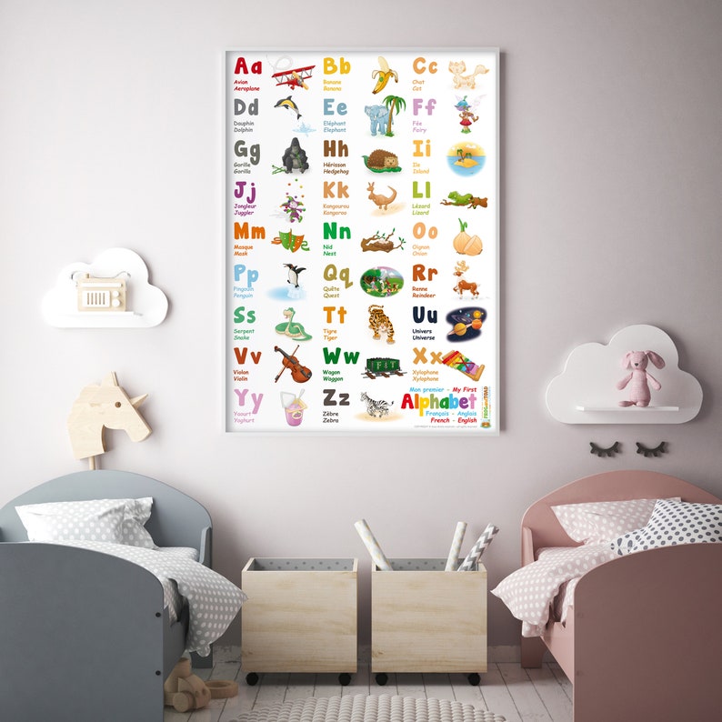 A to Z Bilingual ALPHABET POSTER French English HOMESCHOOL School Education Polyglot Classroom Decoration Child Multilingual Gift Kids image 10