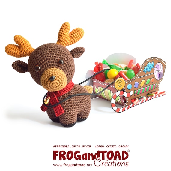 Amigurumi Crochet REINDEER Sleigh RUDOLPH Pdf Pattern Tutorial Tuto CHRISTMAS Xmas Free Bookmark Nativity French German FROGandTOADCréations
