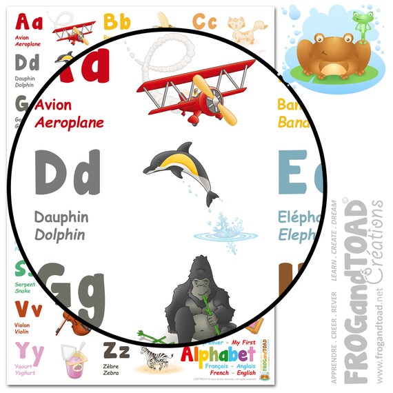 A To Z Bilingual Alphabet Poster French English Wall Art School Education Classroom Decoration Child Bedroom Gift Kids