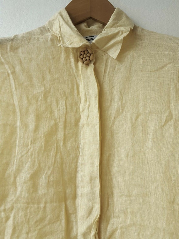 SH03, Vintage GENNY shirt, Yellow Linen Shirt , V… - image 4