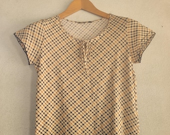 Haut court à carreaux de l&#39;an 2000 : Daks taille 38, style bohème à col noué