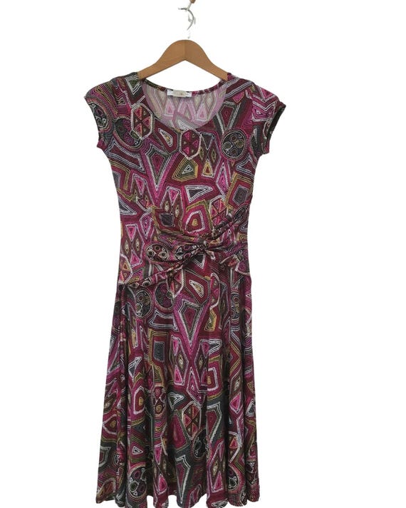 jus d'orange dress Jus d'Orange Paris Dress size M (?) sleeveless pleated floral blue print