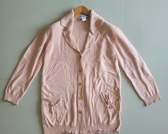 vintage Cardigan Sonia Rykiel : pull en tricot de coton rose, fabriqué en Italie (taille L)