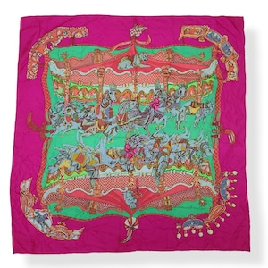 HM07,Auth Vintage 1987 Hermes TOURNEZ MANEGE silk scarf, Pink silk scarf Size 35",Rare silk scarf, Hermes scarf,Gifts for new year