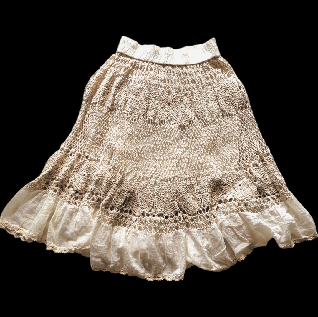 P015 Vintage crochet skirt, hippie skirt,Thailand skirt, Made in Thailand, festival wearing ,tribal skirt,M size,Hippie fairy skirt