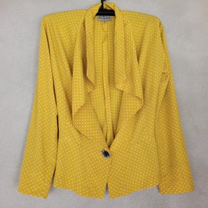 Vtg NORMA KAMALI Women&#39;s Blazer Polka dots Blazer Yellow jacket Polyester Blazer Vintage blazer Boho chic Street style work blazer