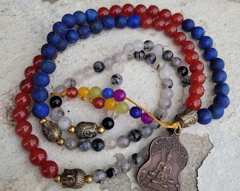 108 Beads style mala,Buddha pendant necklace, beads stone jewelry, Mala necklace, Lucky charm, Thailand, Beads necklace, Hippie,Buddha