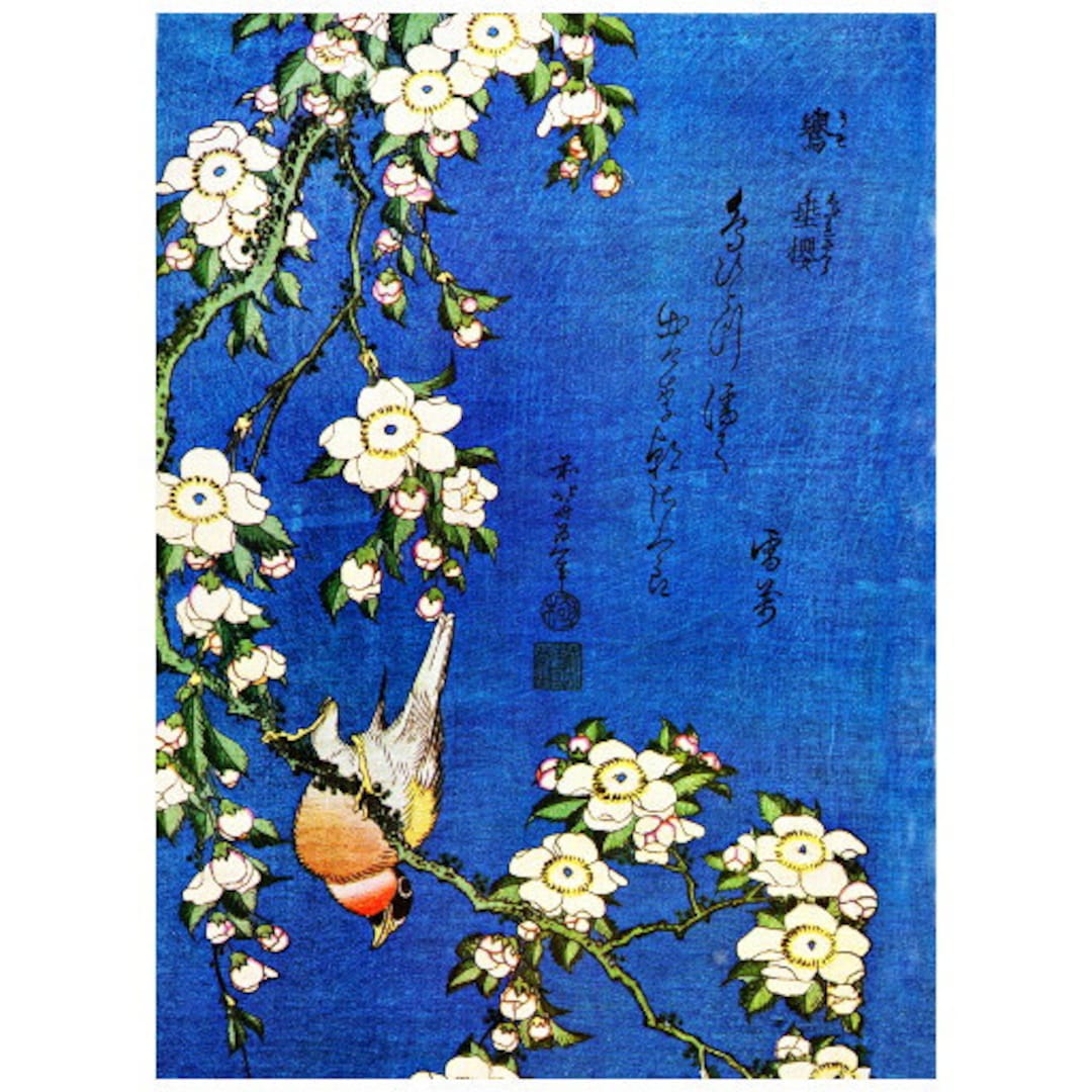Hokusai, Bullfinch and Weeping Cherry Blossoms FRIDGE MAGNET, Edo