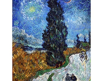 Vincent van Gogh, Road with Cypress and Star FRIDGE MAGNET, 1890 Fine Art Repro Mini Gift Refrigerator